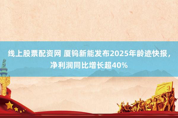 线上股票配资网 厦钨新能发布2025年龄迹快报，净利润同比增长超40%