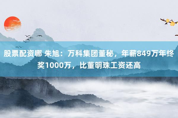 股票配资哪 朱旭：万科集团董秘，年薪849万年终奖1000万，比董明珠工资还高